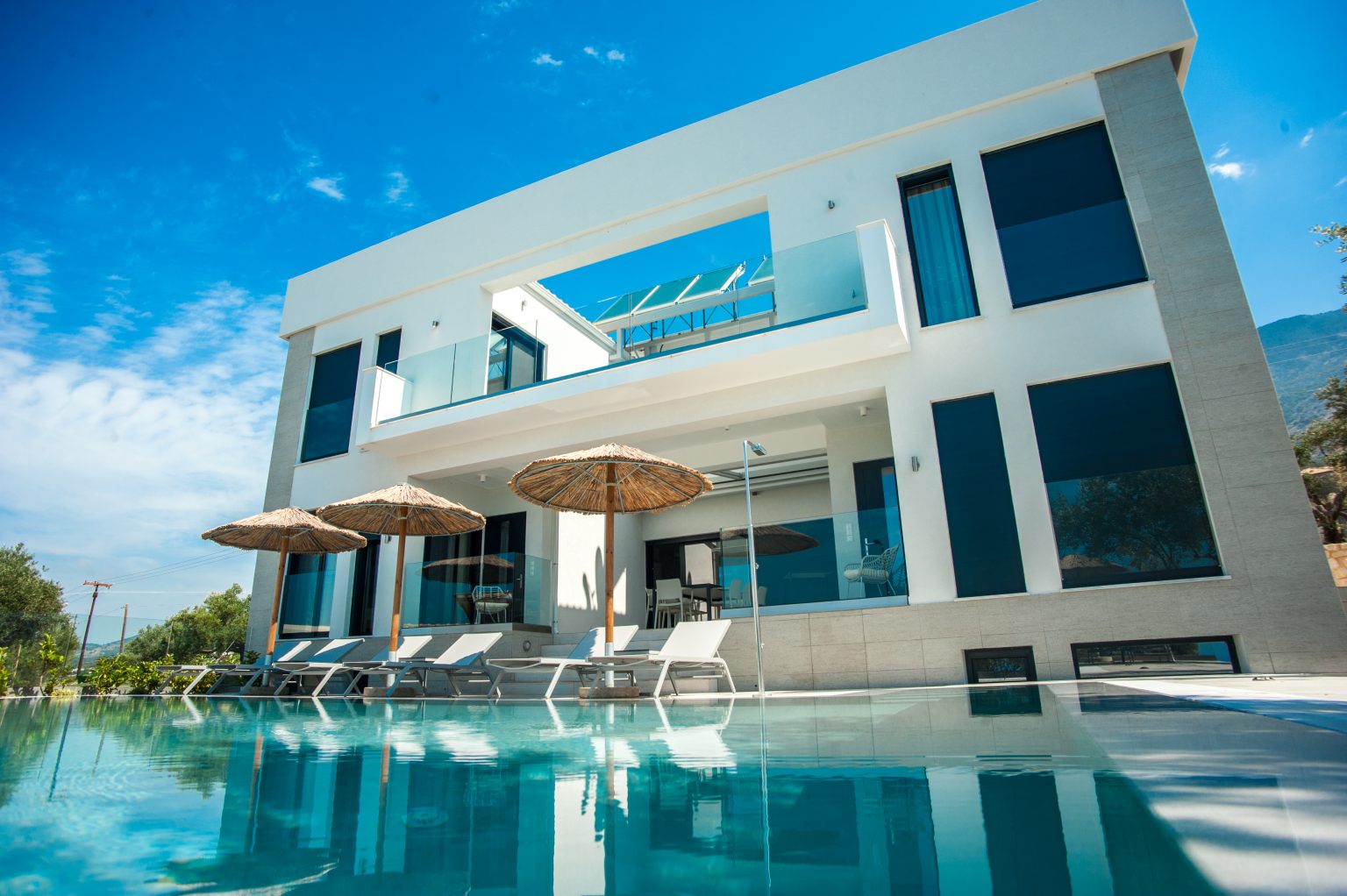 Villa Azzurro three-storey exterior with private pool, Kefalonia