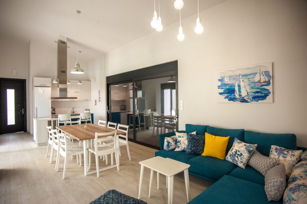 Villa Azzurro open-plan kitchen, dining and living area, Kefalonia