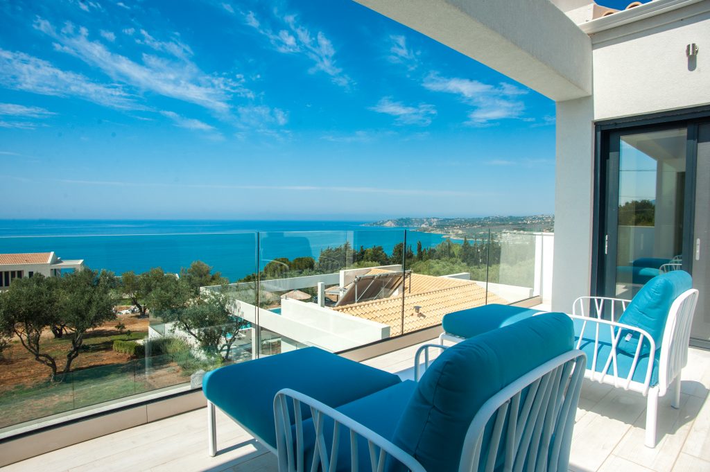 Villa Azzurro balcony with panoramic sea views, Kefalonia