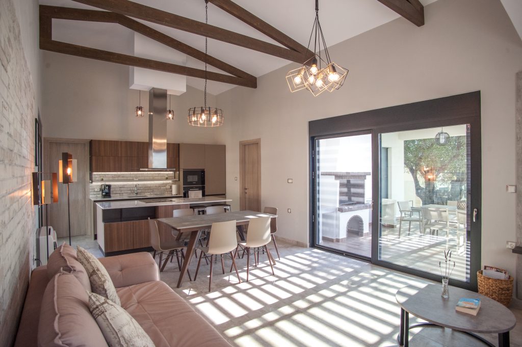 Villa Carisma open-plan kitchen, dining and living area, Kefalonia