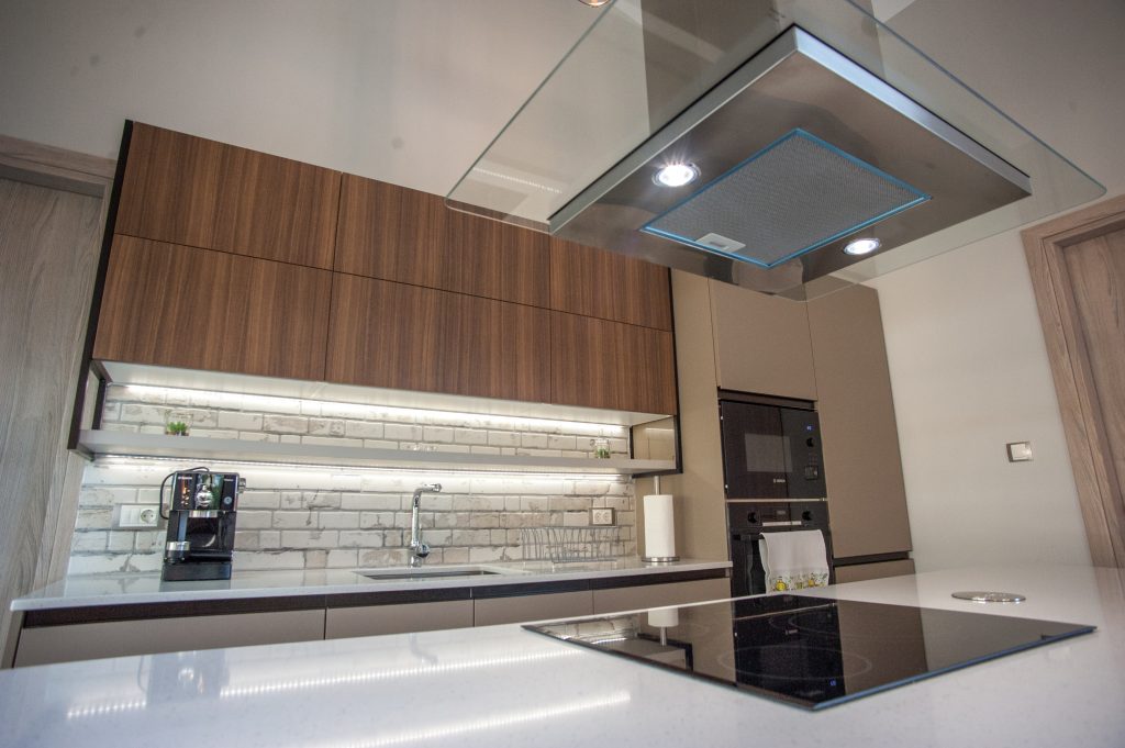 Villa Carisma kitchen with island seating and espresso machine, Kefalonia