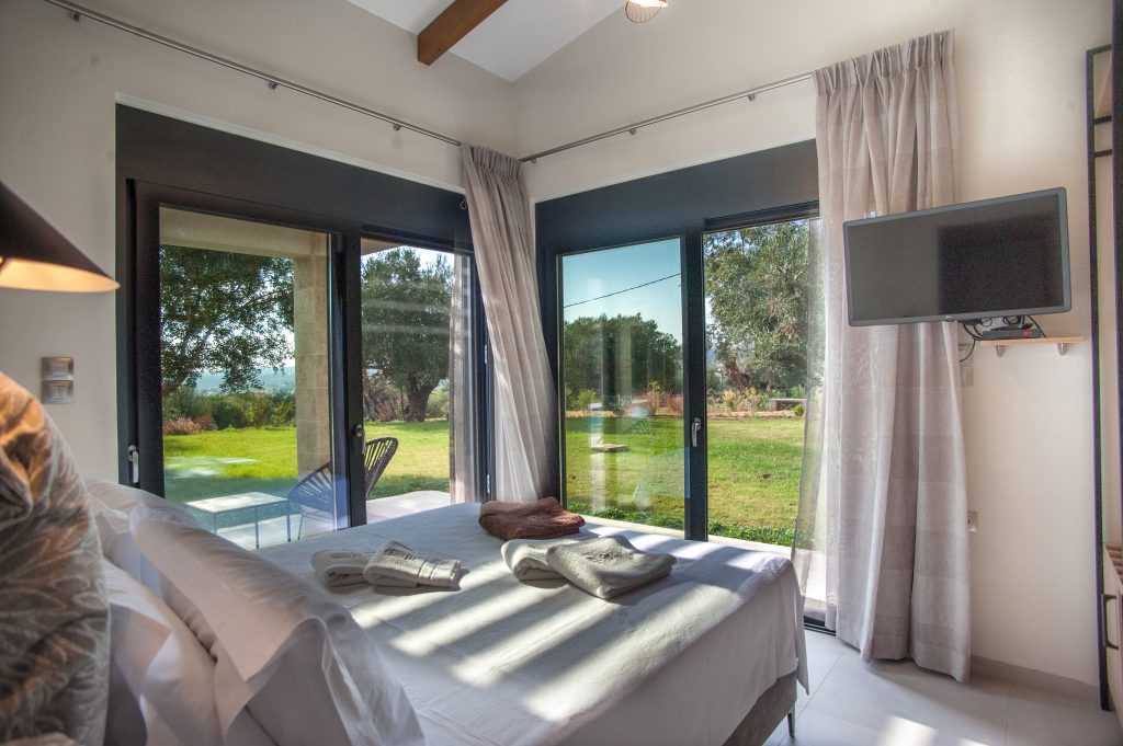 Bedroom with garden and olive grove views, Villa Arte, Kefalonia