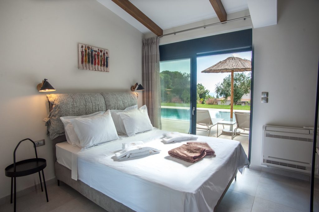 Bedroom with pool-view terrace, Villa Arte, Kefalonia